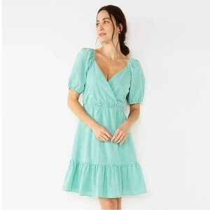 Draper James Teal Gingham Dress Puff Sleeves Milkmaid Cottagecore Feminine